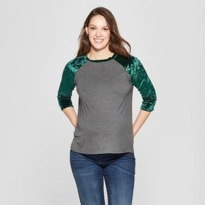 MaCherie velvet sleeve baseball tee sporty M